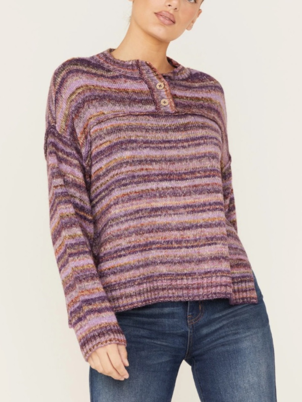 SALE! Cleo + Wolf NWT Space Dye Henley Sweater Purple Violet M